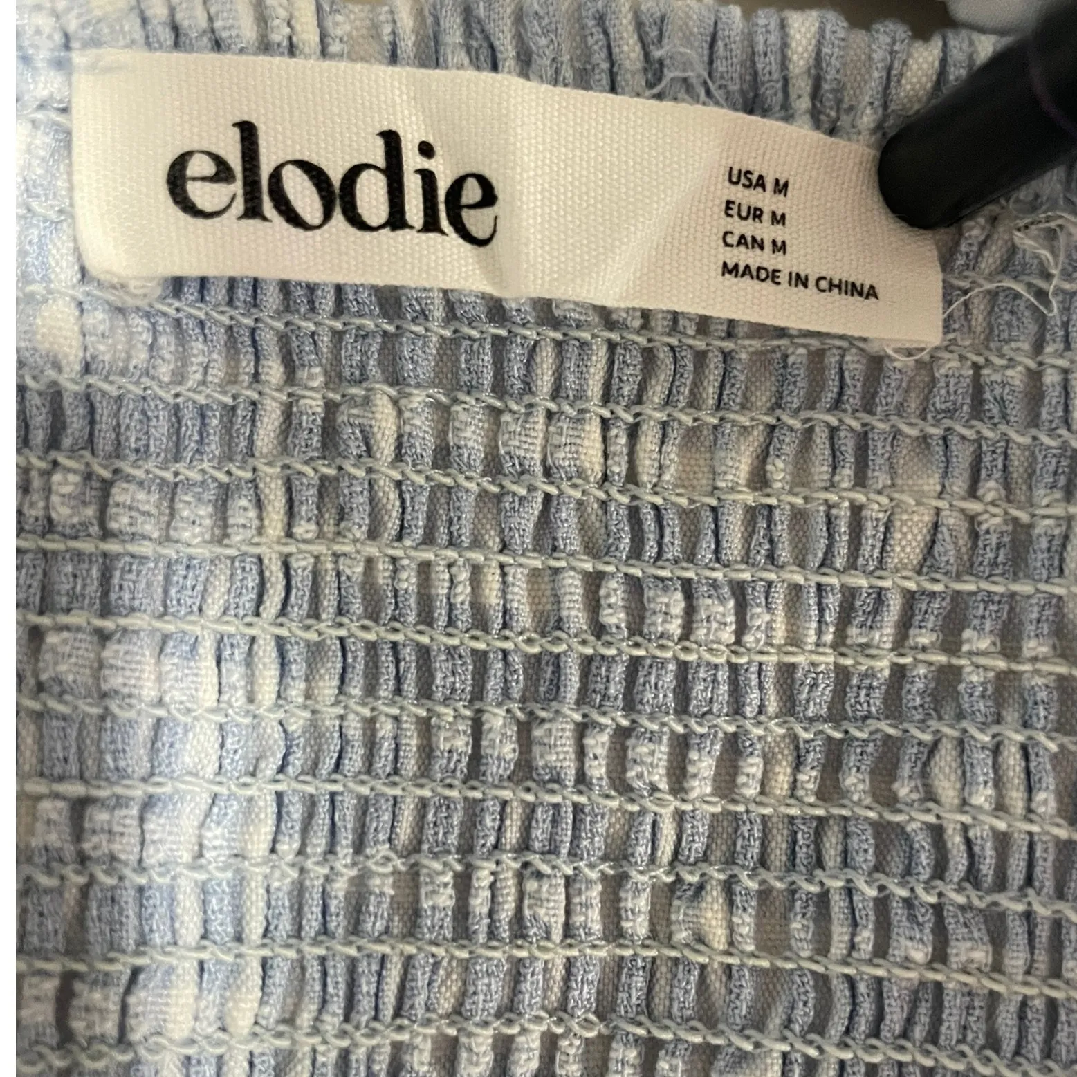 elodie Blue White Gingham Smocked‎ Crop Top Bustier Style Size Medium - Image 3