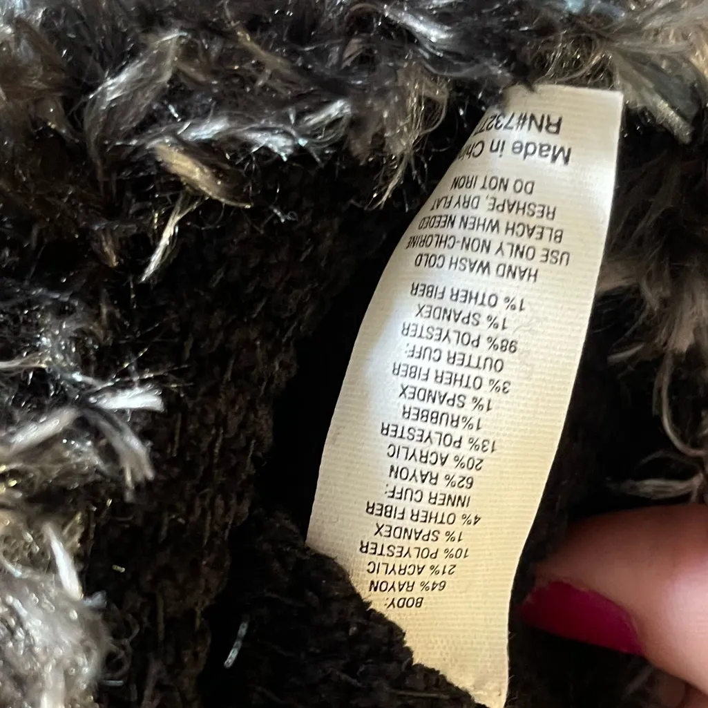 Fluffy furry Black and Gray Scarf Hat Gloves Winter Gear Set - Image 7