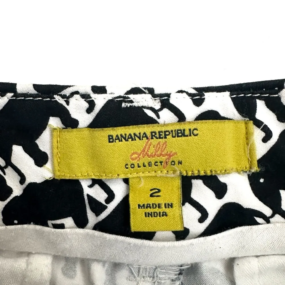 Banana Republic Milly Black & White Overall Elephant Print Cotton Shorts - Image 3
