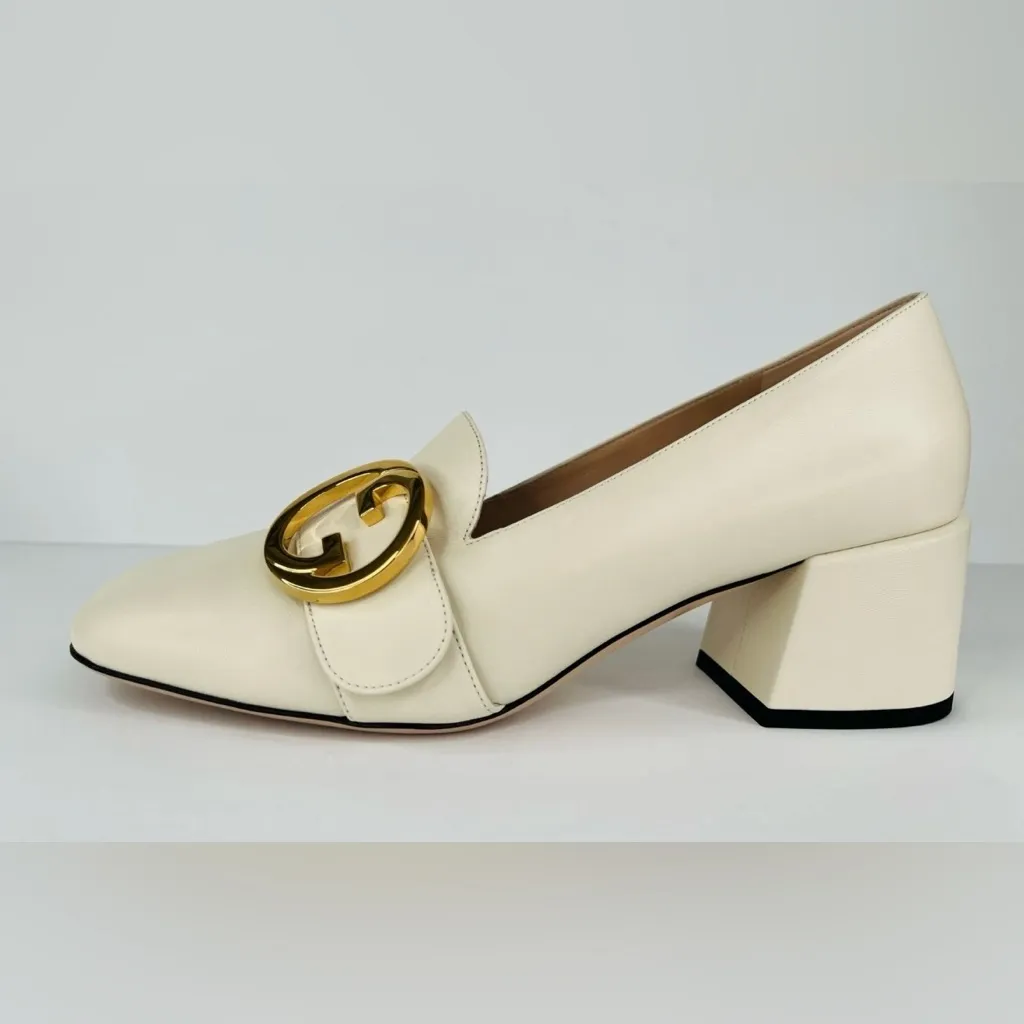 Gucci Blondie Women's Natural Gg Logo Leather Block Heel Pumps Size EU 40.5 - Image 4