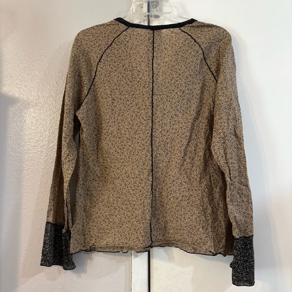 Vintage Dainty Floral Print Cotton Prairie Grandmacore Granny Y2K Black Tan 12 L - Image 3