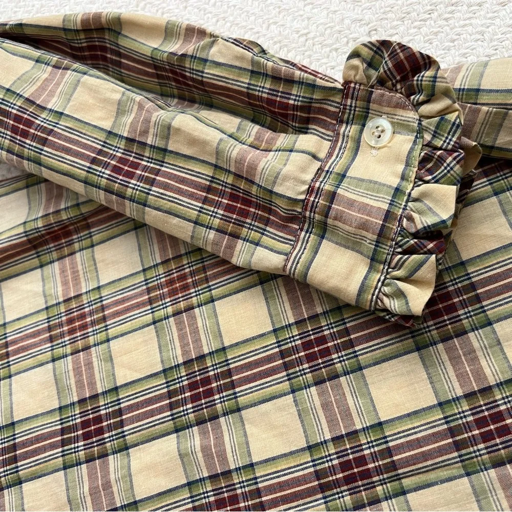 Vintage 1970s Plaid Cottagecore Button Down Blouse Medium - Image 5
