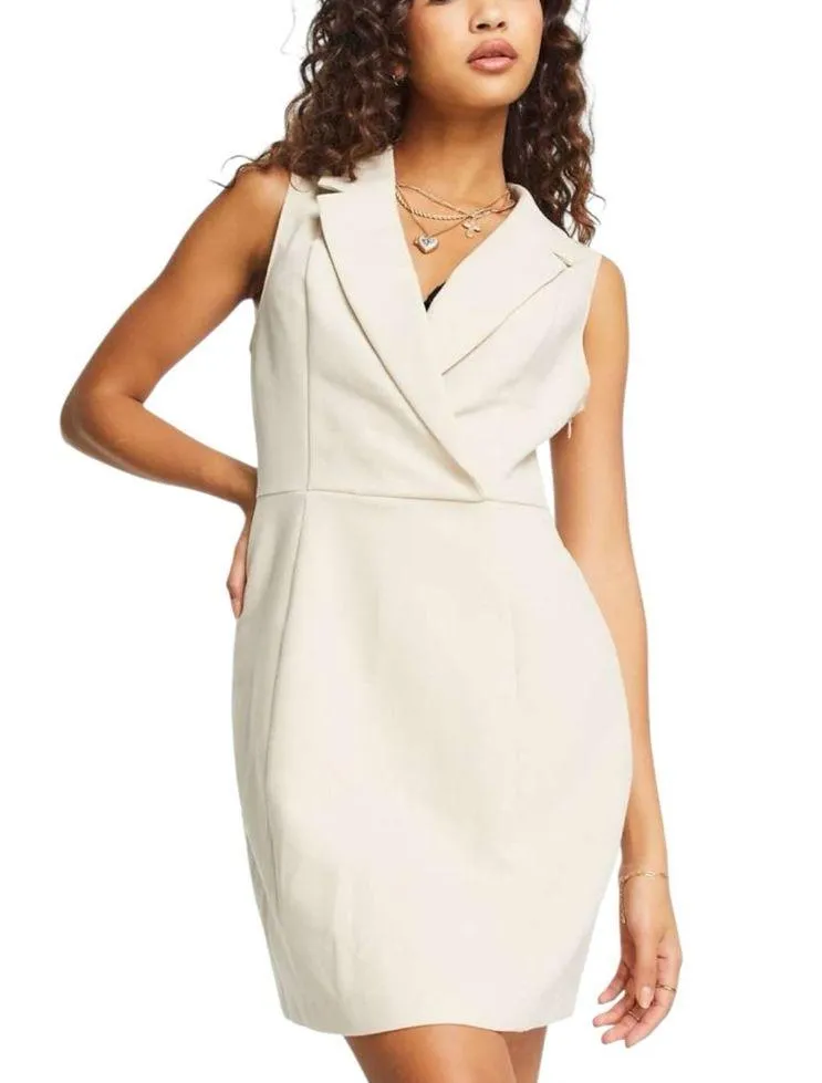 NWT Abercrombie & Fitch Petite Sleeveless Fitted Blazer Mini Dress in Beige - Image 13