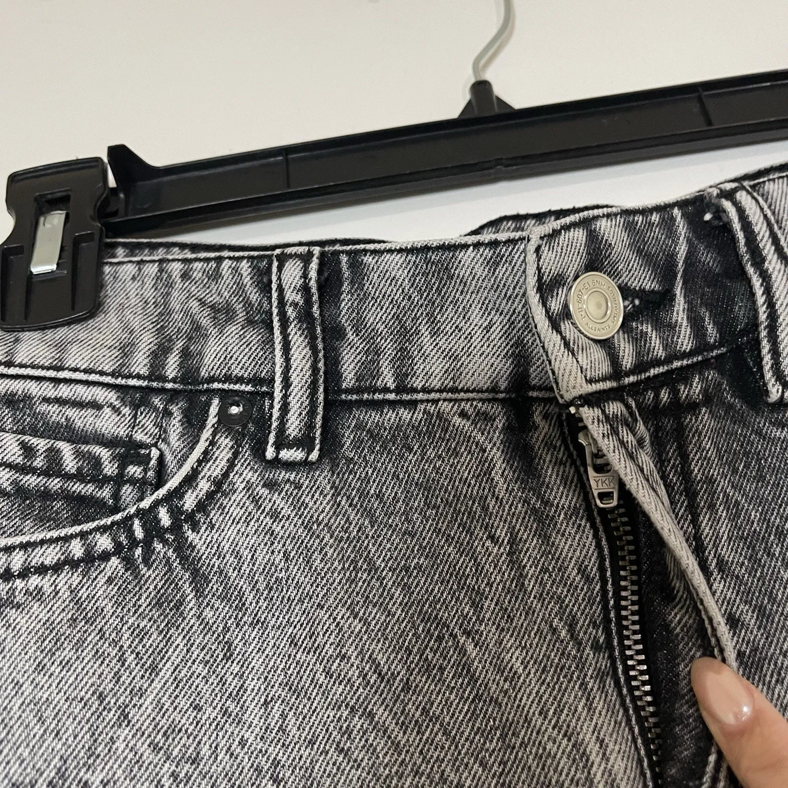 ALLSAINTS lexi black washed mini denim skirt frayed hem size US 6 - Image 4