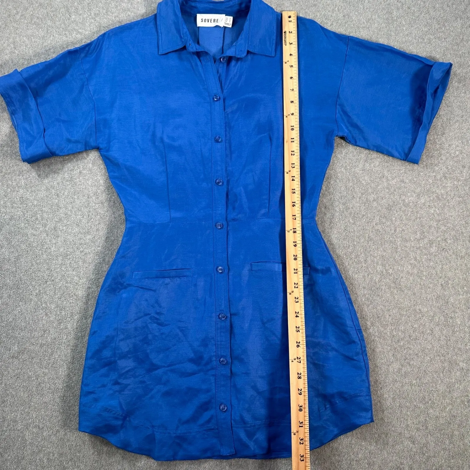 Sovere Faraway Shirt Dress Mini Women's Medium Short Sleeve Blue Button Front - Image 5