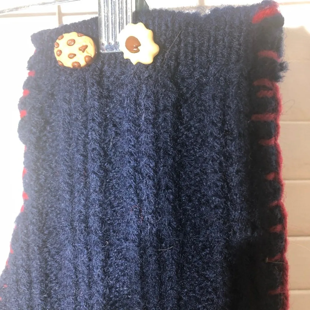 Vintage Thick Wool Knit Mittens Cookie Buttons Hand Crocheted Trim Navy Blue L - Image 9