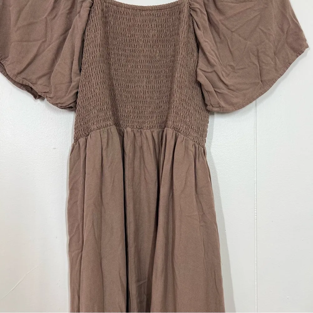 Camellia Brown Puff Sleeve Smocked Mini Dress - Image 10