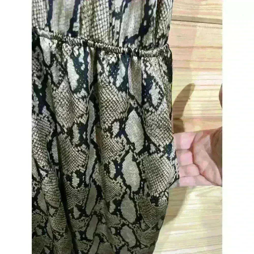 South Scoop Cowl Neck Satin Snakeskin Jogger Jumpsuit, S Tan - Image 4