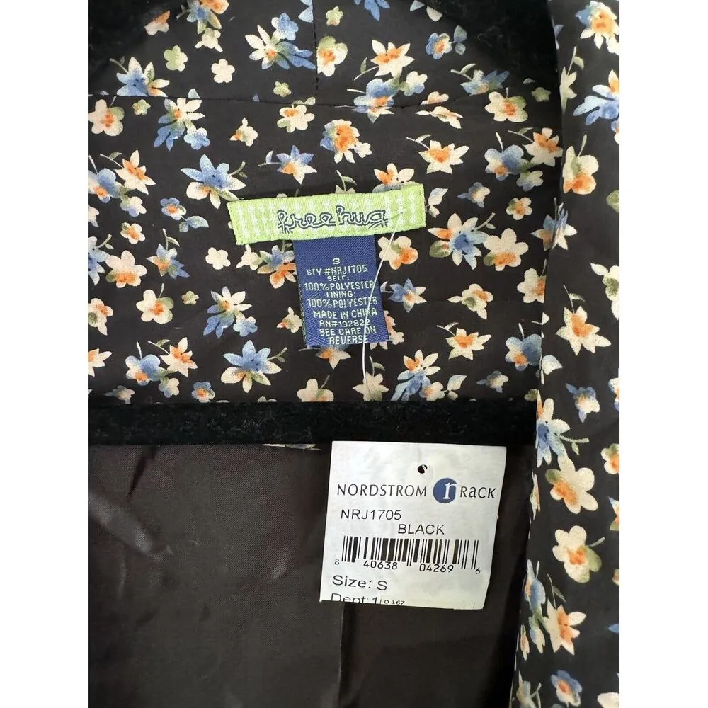 NWT Free Hug Dark Floral Asymmetrical Hem Open Front Blazer Jacket Size Small Blue - Image 8