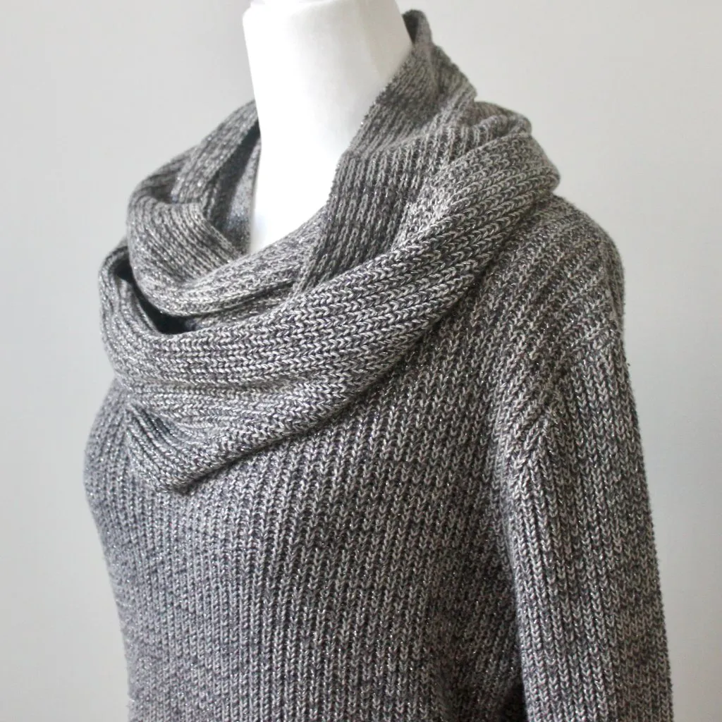 Charter Club Grey Metallic Cowl Neck Long-Sleeve Winter Fall Sweater Medium - Image 4