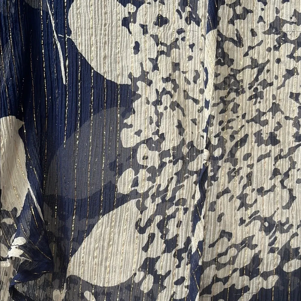 Zara | Sheer Navy White Gold Floral Blouse XS - Image 6