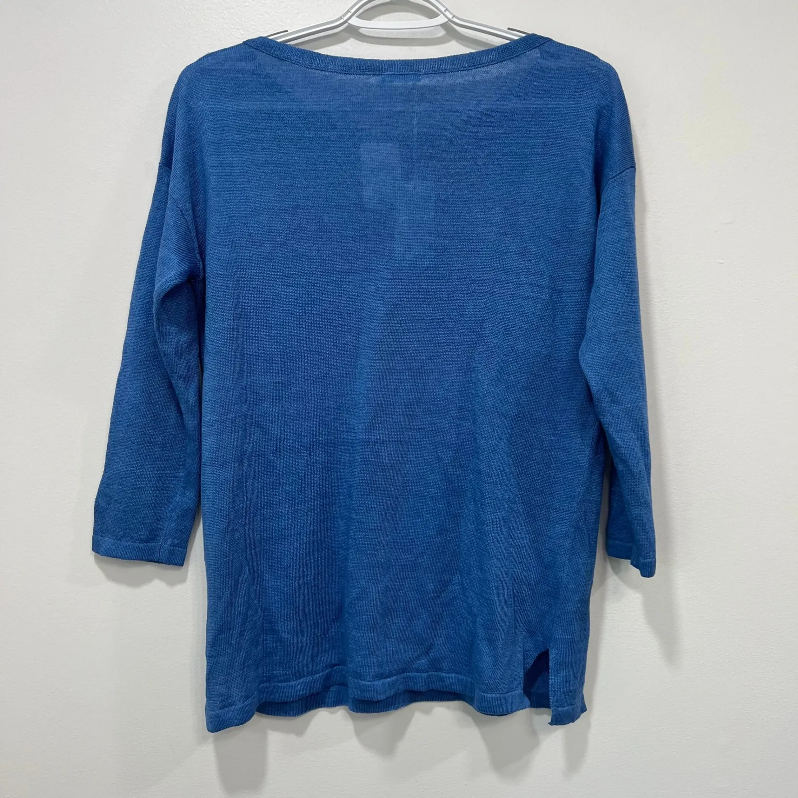 J Mclaughlin‎ Alva Sweater XS NWT SOLD AS IS Blue Solid Knit 3/4 Sleeve Linen - Image 4