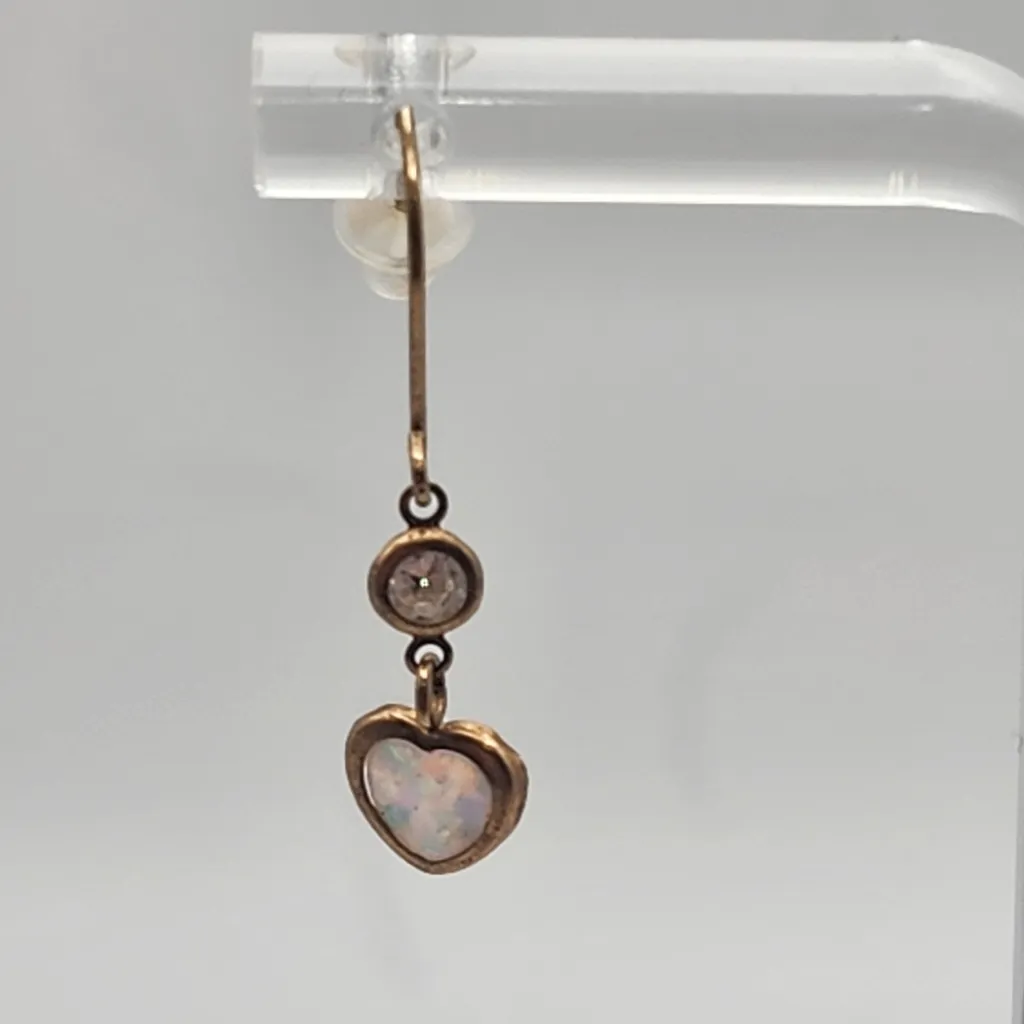 10 Karat Gold Fire Opal & Cubuc Zirconia Dangling Heart Hook Earrings - Image 3