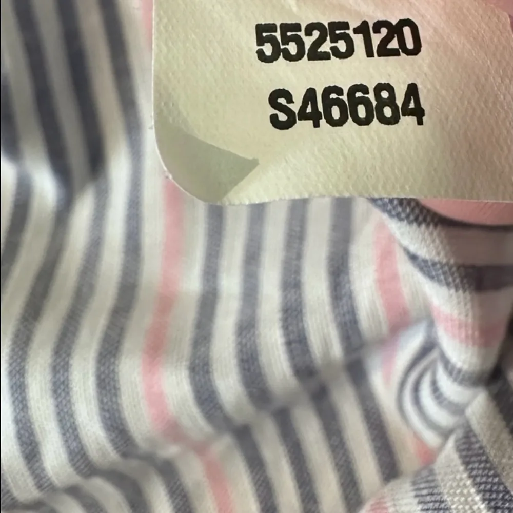 Ann Mashburn Button Down Shirt S elbow sleeve frill Linen Poplin Blue Pink Strip - Image 7