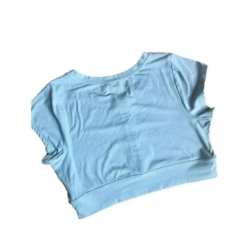 OFFLINE By Aerie Ribbed Baby Blue Crop Top Size Large L Y2K 90s‎ Baby Tee - Image 4