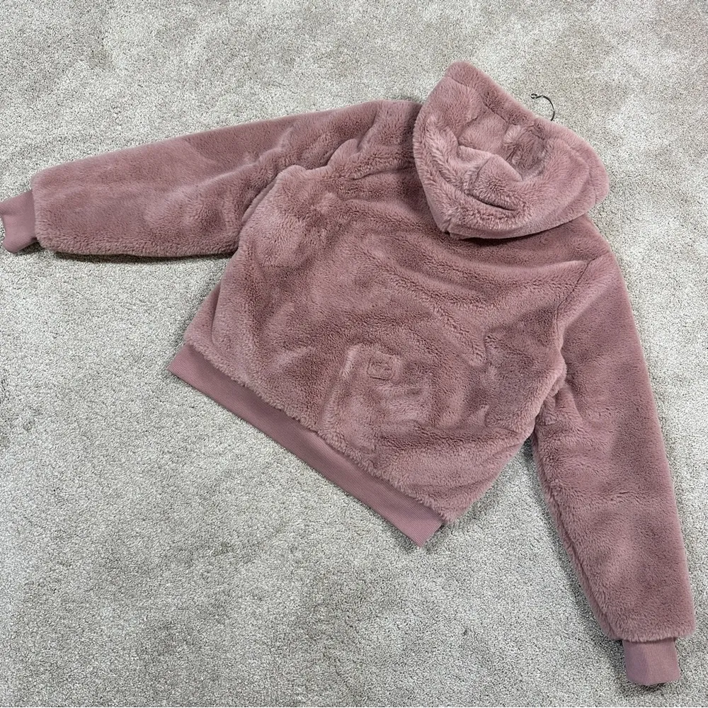 Athleta Ritual Jacket Winter Coat Hooded Full Zip Longsleeve Mauve Faux Fur M - Image 7