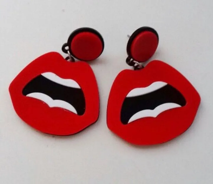 Red Lip Acrylic Earrings - Image 2