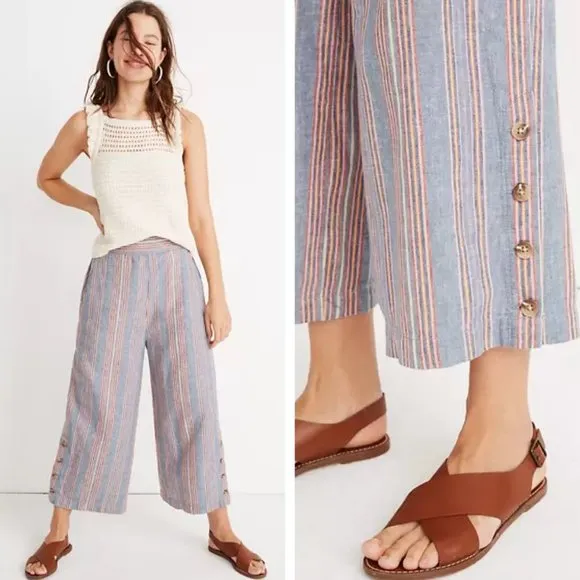MADEWELL Side-Button Huston Pull-On Crop Pants in Rainbow Stripe - Image 2