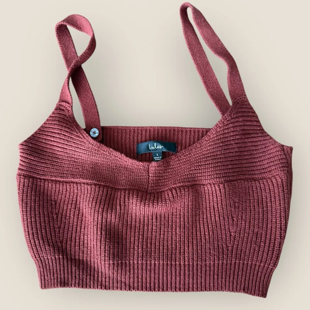 Lulus | Ribbed Knit Crop Tank Top | Size L | Mauve Rose Pink Size L - Image 6