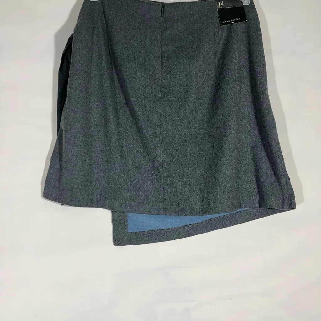 BANANA REPUBLIC FLANNEL WRAP STYLE SKIRT W/SIDE KNOT TIE 14 BACK ZIP GRAY NEW - Image 2
