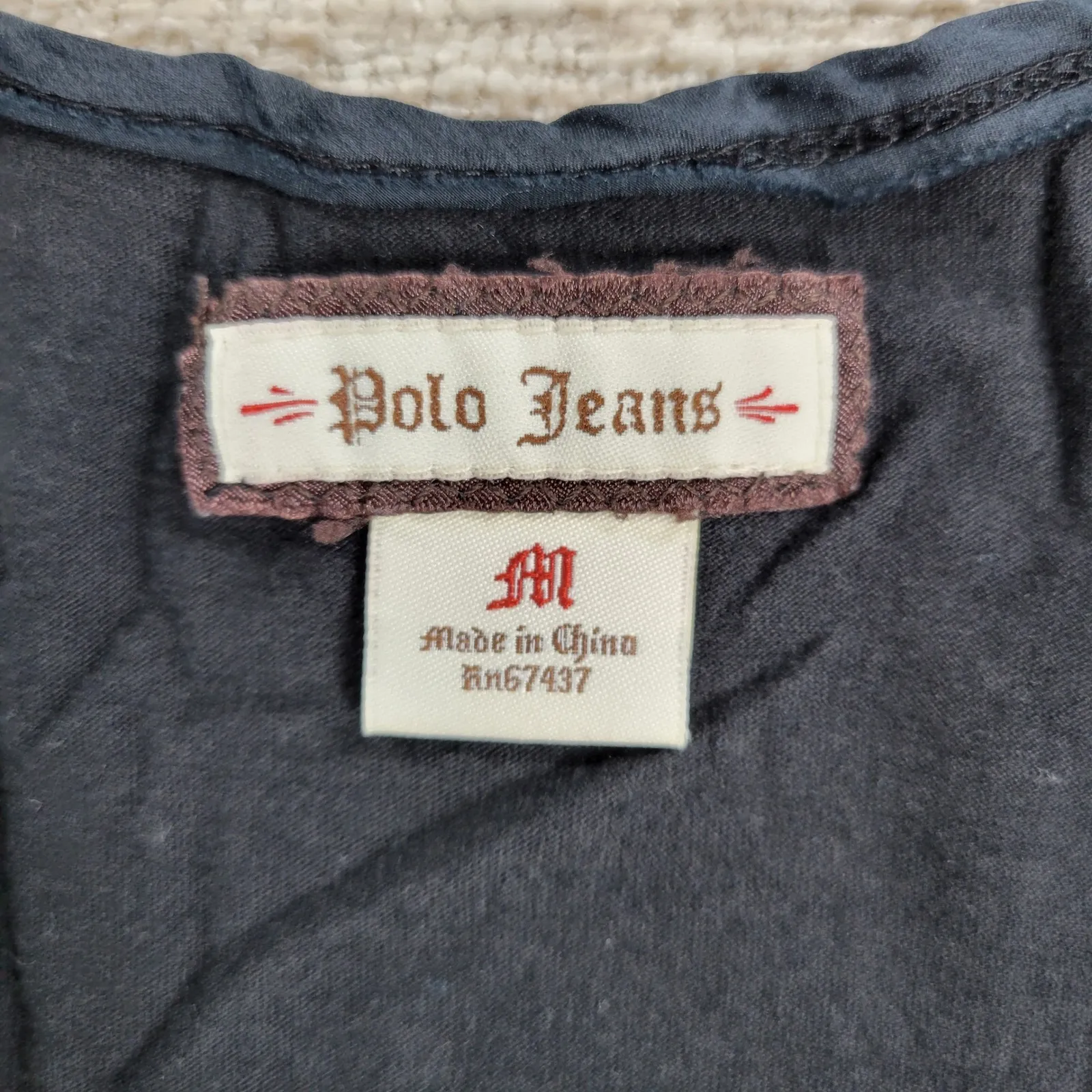 Polo Jeans Co Long Sleeve V Neck Tie Side Top Womens Medium Black Cotton Modal - Image 6