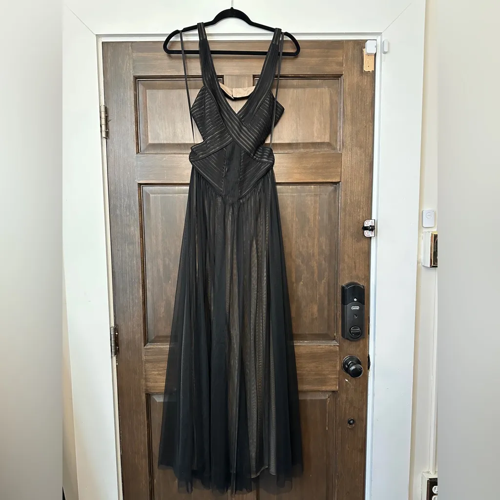 BCBGMaxazria Bandage Mara Dress Maxi Gown Black V Neck Tulle Dress Size 2 NWT - Image 4