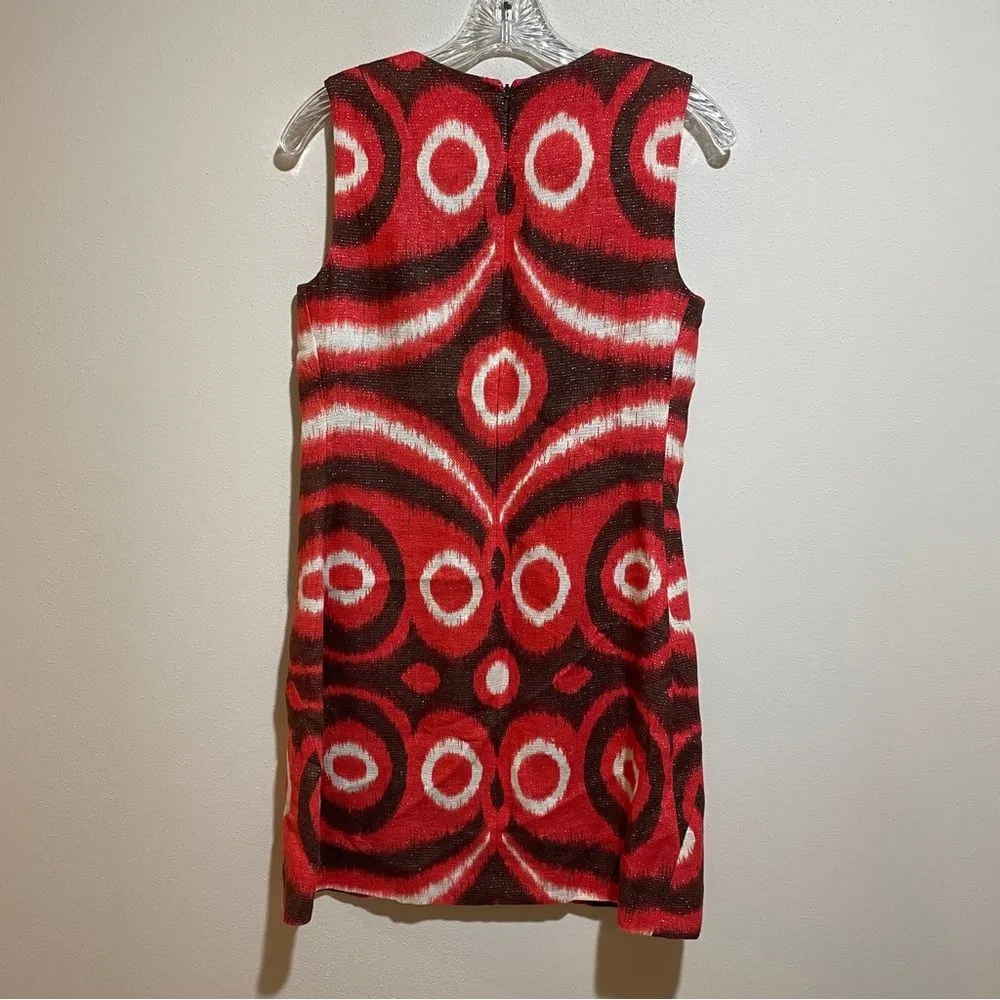 Tory Burch Linen Metallic Shimmer Shift Sheath Dress Ikat Pattern Size 6 - Image 9