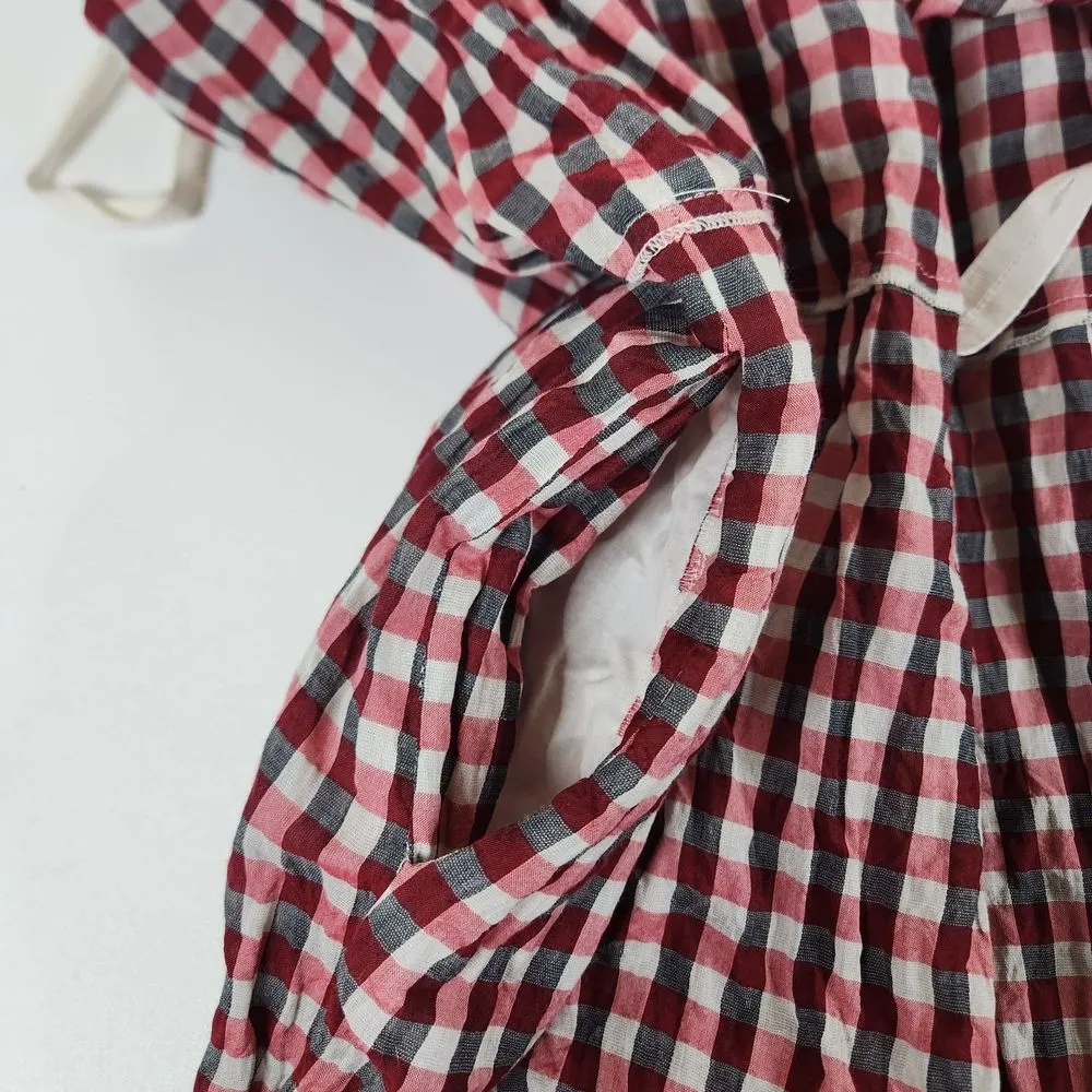 AVN ITALY Red White Gingham Vichy Check Sleeveless Jumpsuit Crushed Cotton 42 M Size undefined - Image 12