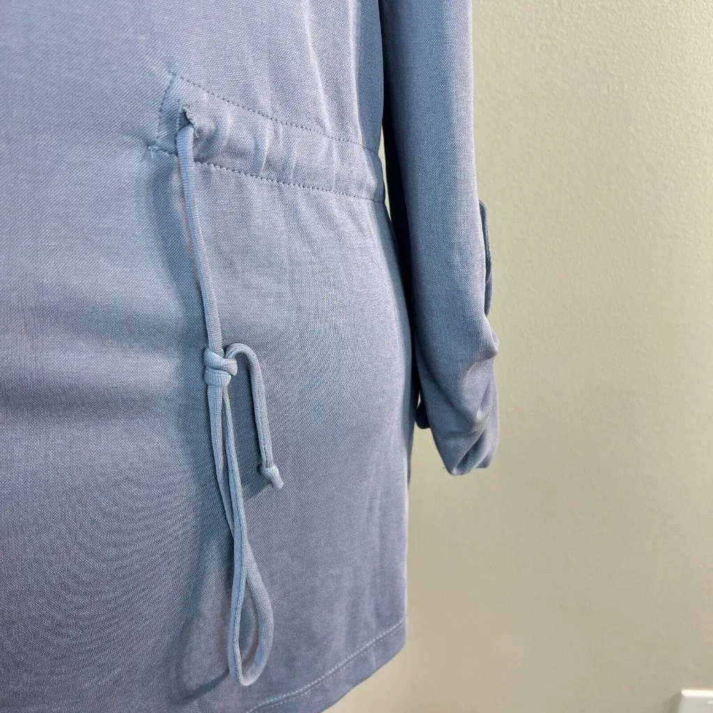 Anthropologie Ella Mara Cardigan Jacket Small Blue Open Front‎ Drawstring - Image 4