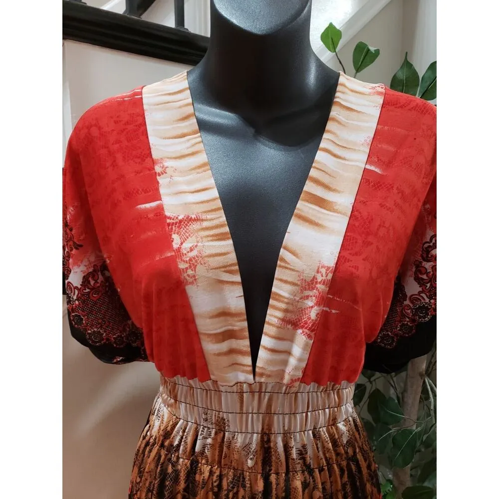 Women's Multicolor Floral 100% Polyester Short Sleeve V - Image 2