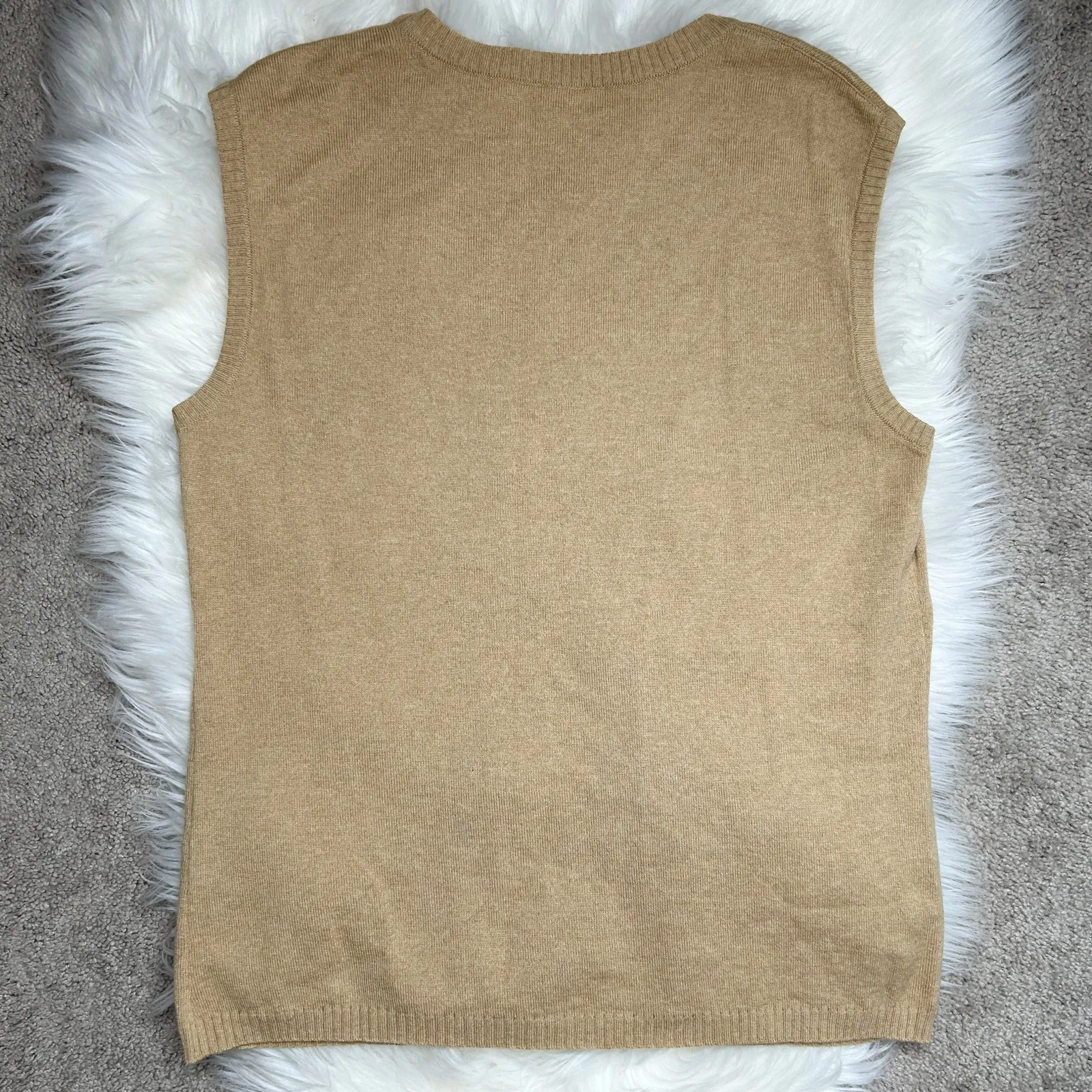ESCADA Vintage Argyle Sweater Vest Womens Large Wool Cashmere Silk Academia Twee Tan - Image 3