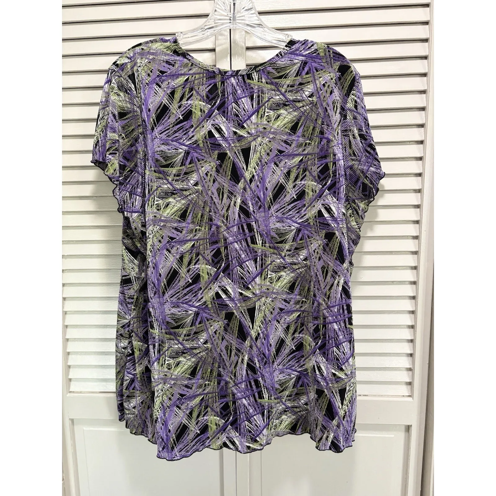 Dressbarn Purple/Green Abstract Chiffon Short Sleeve‎ V Neck Blouse Size 18/20 - Image 5