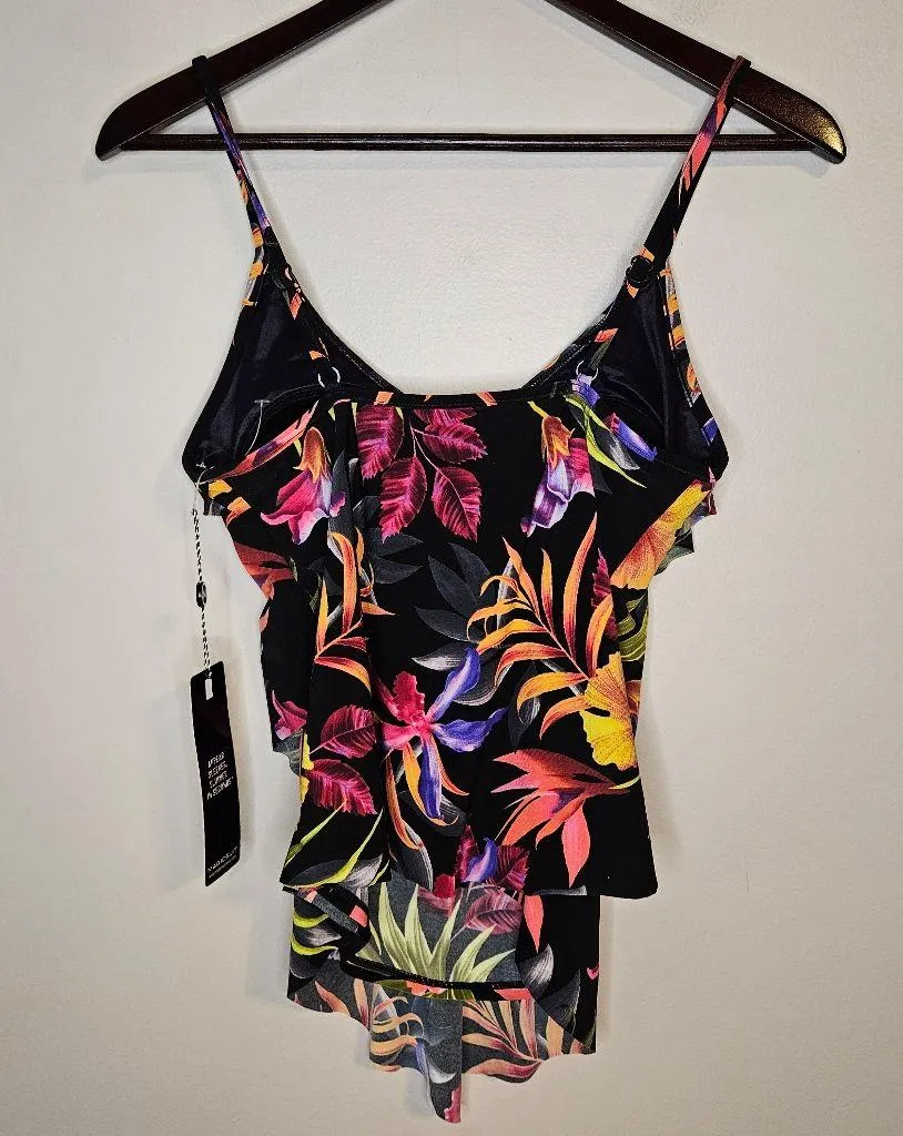 Magicsuit Oasis Rita Tankini Top Tropical Floral Ruffle Swim Size 8 Womens NWT Black - Image 7