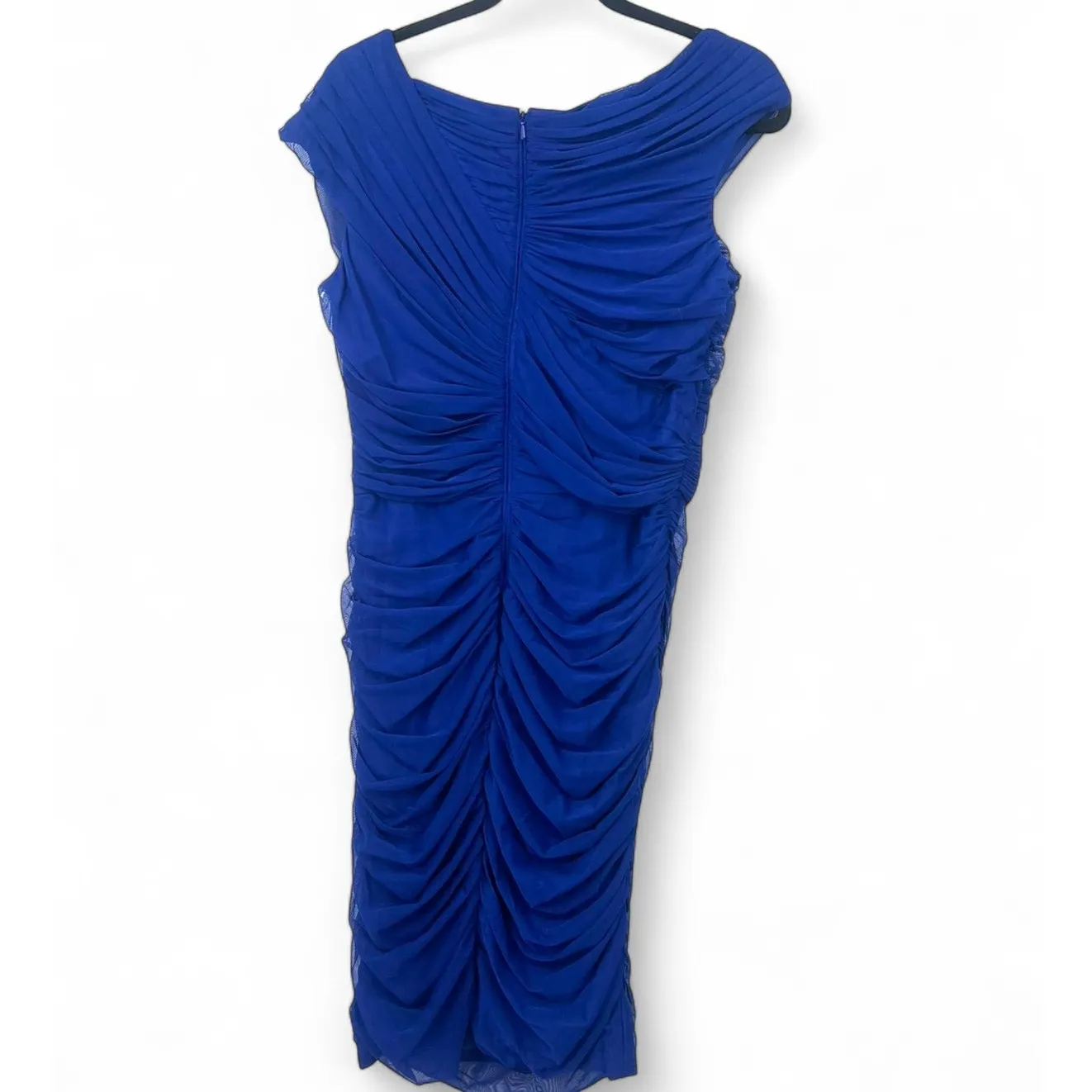 Tadashi Shoji 8 royal blue ruched cocktail dress asymmetrical Fitted Flattering - Image 3
