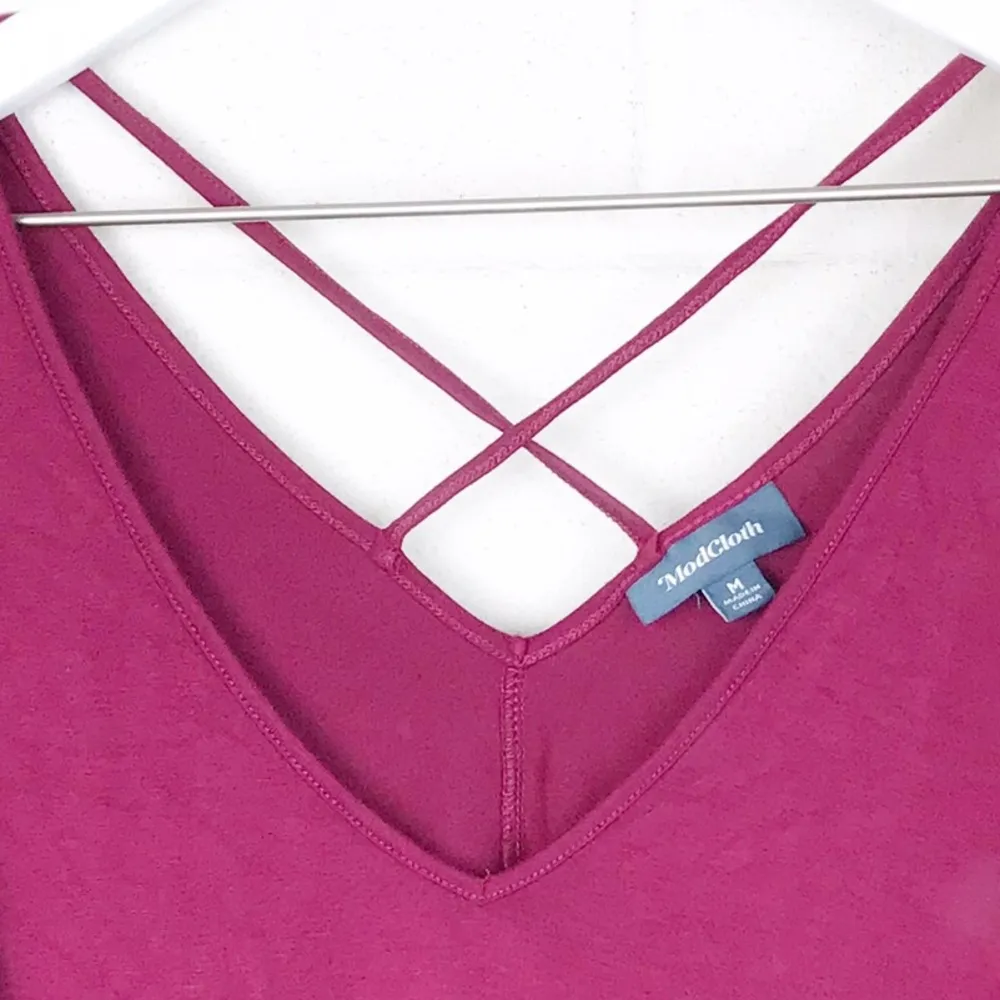 Raspberry Maroon Criss Cross VNeck Blouse - Image 3