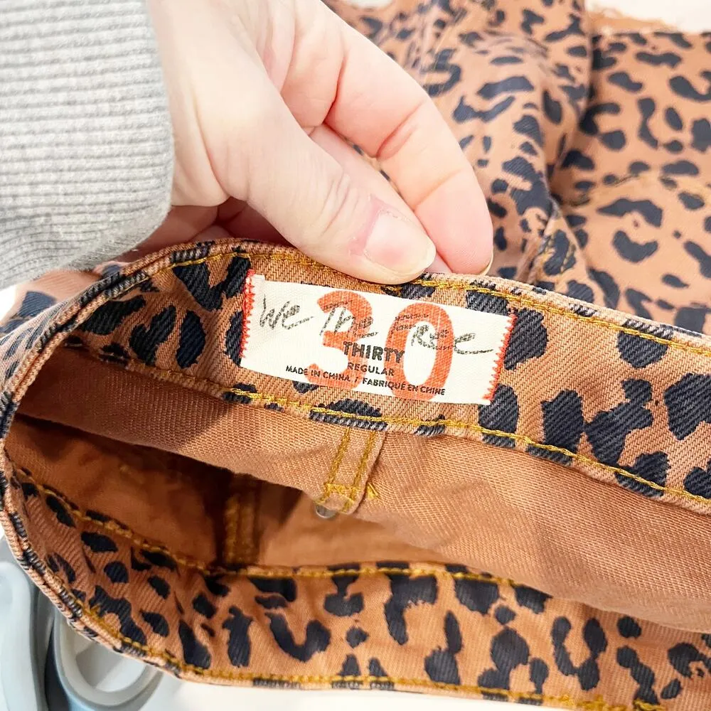 Free People Zip It Up Raw Hem Denim Jean Mini Skirt Leopard Spot Brown 30 / 10 - Image 3