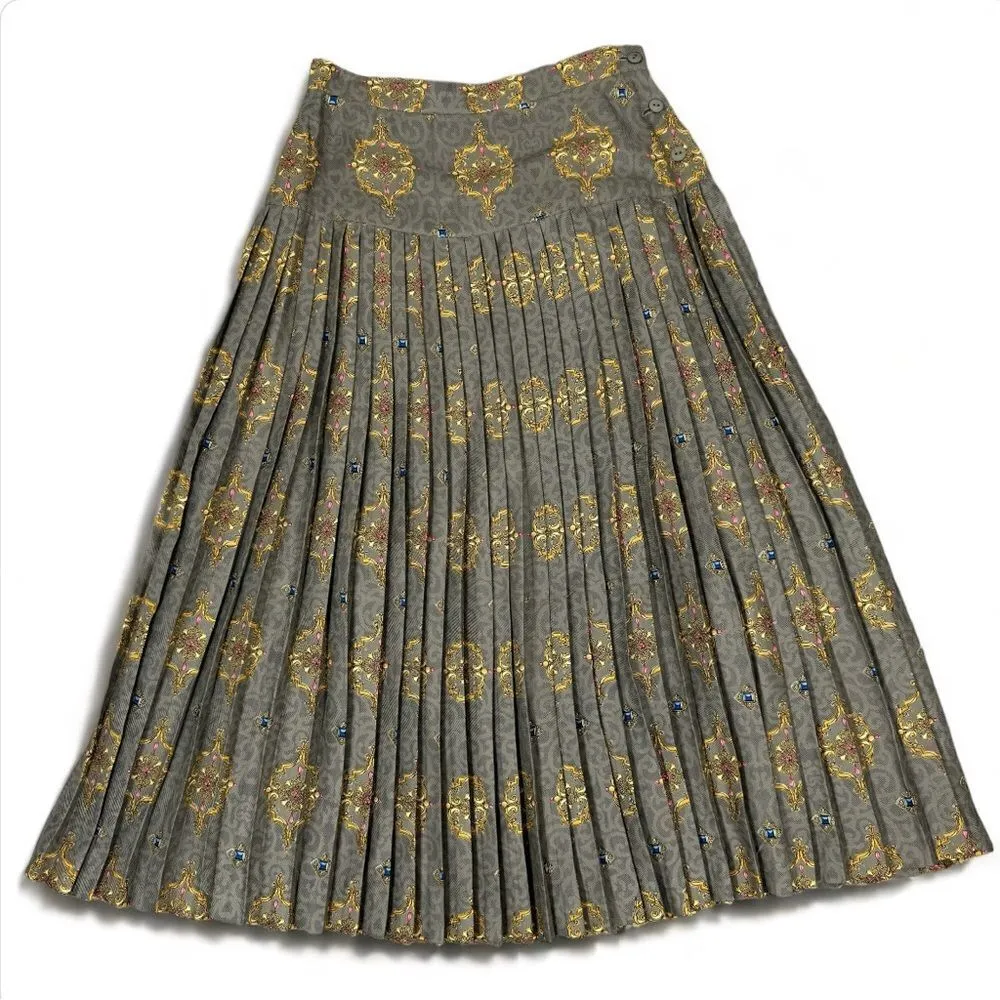 Calliope Vintage Jewel Damask‎ Print Pleated Maxi Skirt Taupe 10 Tan - Image 13