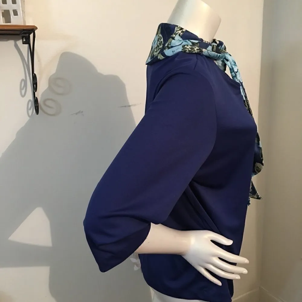 HaBand Casual Top with built in scarf Blue Size L - Image 2