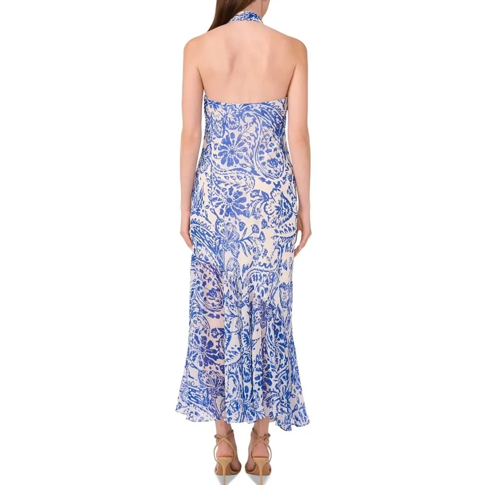 1.State Women's Printed Halter Open-Back Maxi Dress Marine Blue Sz S NWT - Image 5