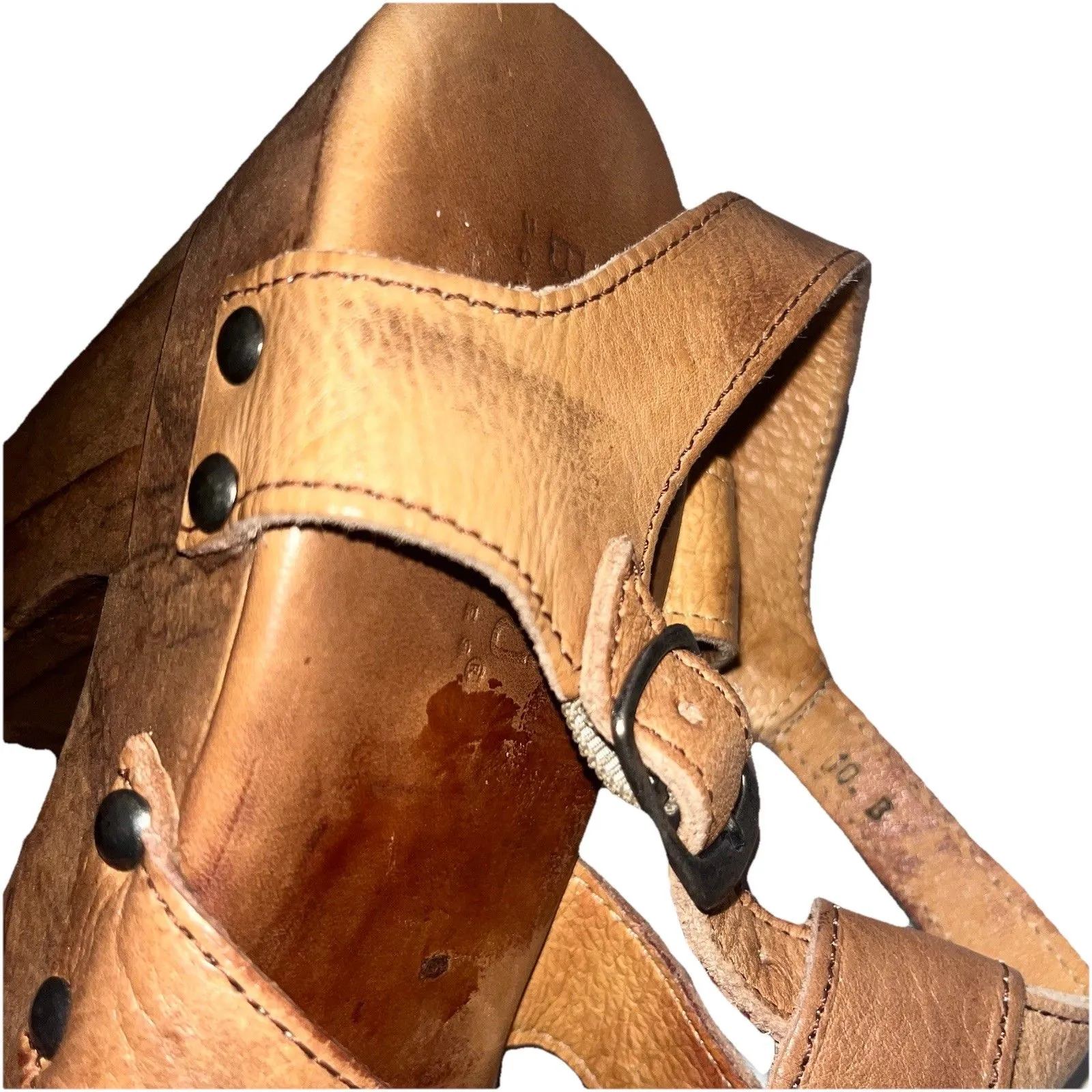Bed Stu Melissa Sandals Tan Leather Cobbler Series Wood Heel Platform Women's 10 - Image 14