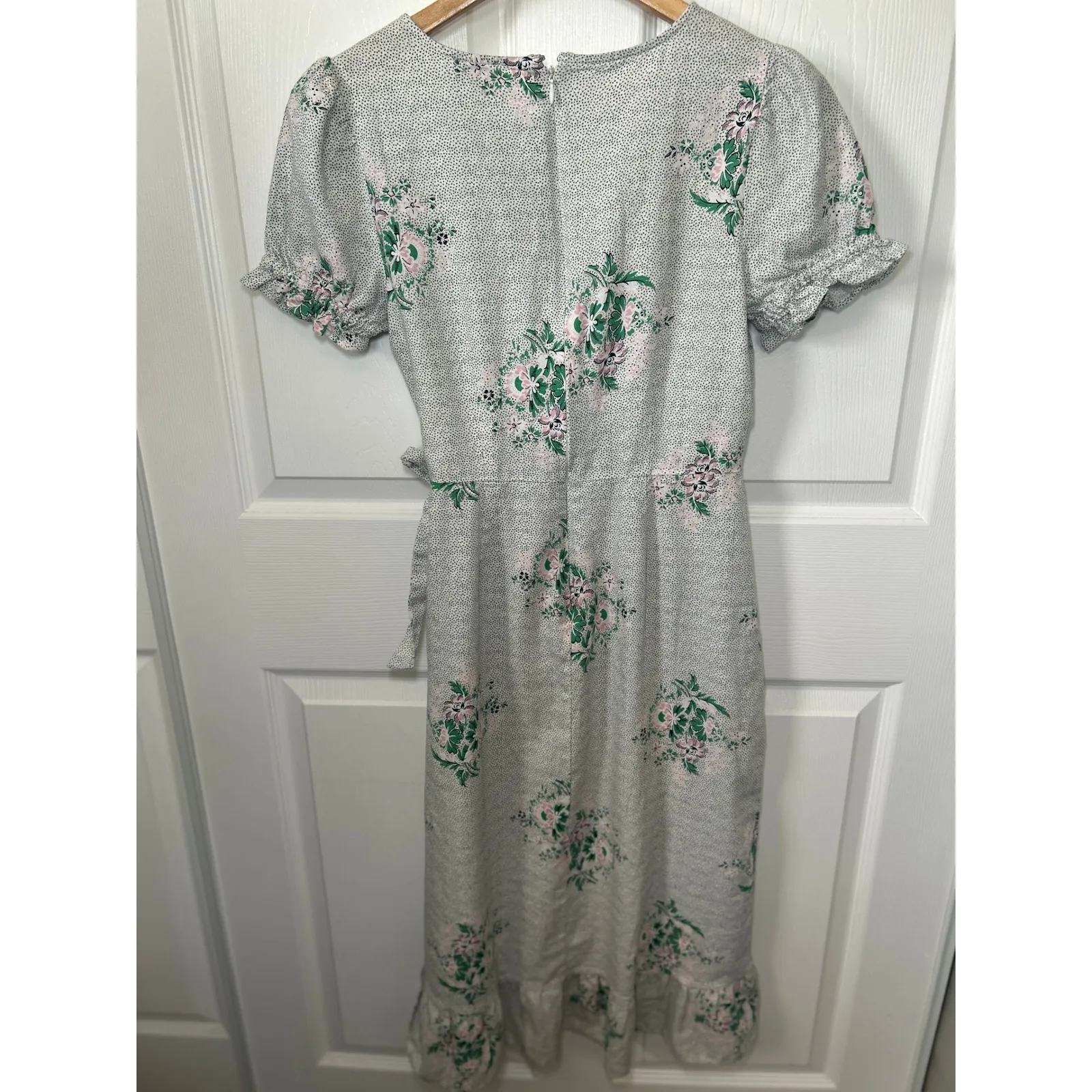 NWT LOFT Linen Floral Wrap Dress Ruffle Hem Short‎ Sleeve Casual Summer Size 2 - Image 7