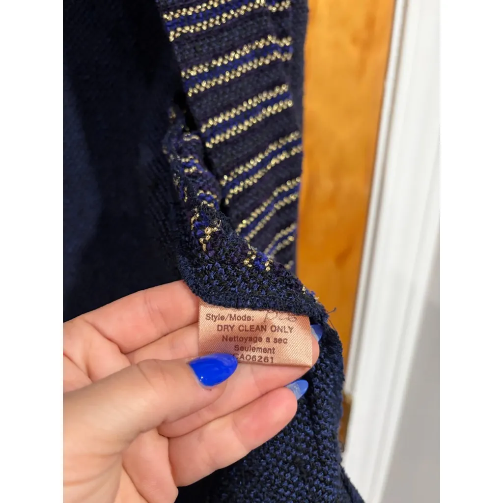 Zonda Nellis Metallic Knit Jacket Women’s Small Blue Gold Open Front Canada - Image 3