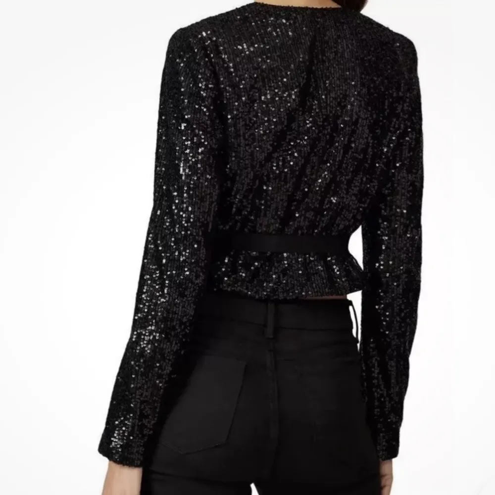 ML Monique Lhullier Black Sequin Wrap Top XS - Image 4