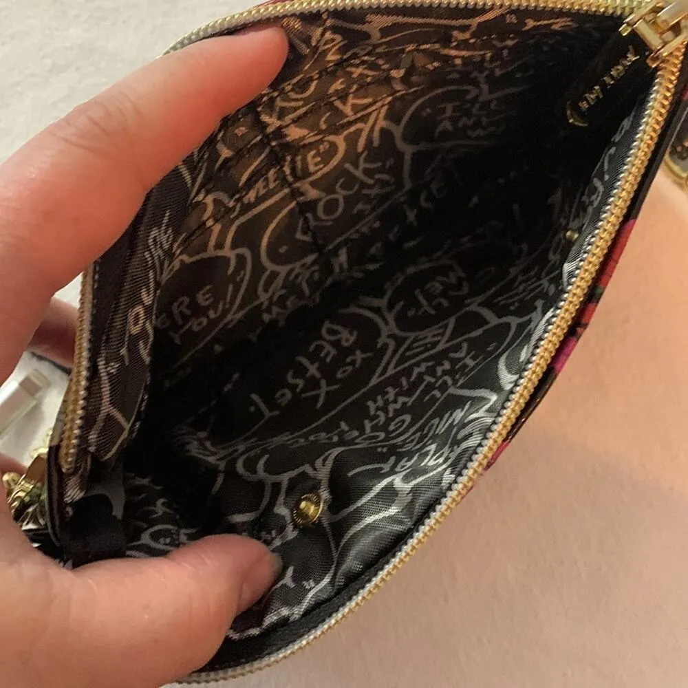 Betsey Johnson floral crossbody purse charger black pink gold bag - Image 8