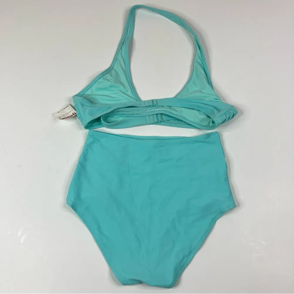 Aerie | Aqua Two-Piece Bikini Hi Rise Wrap Top M - Image 3