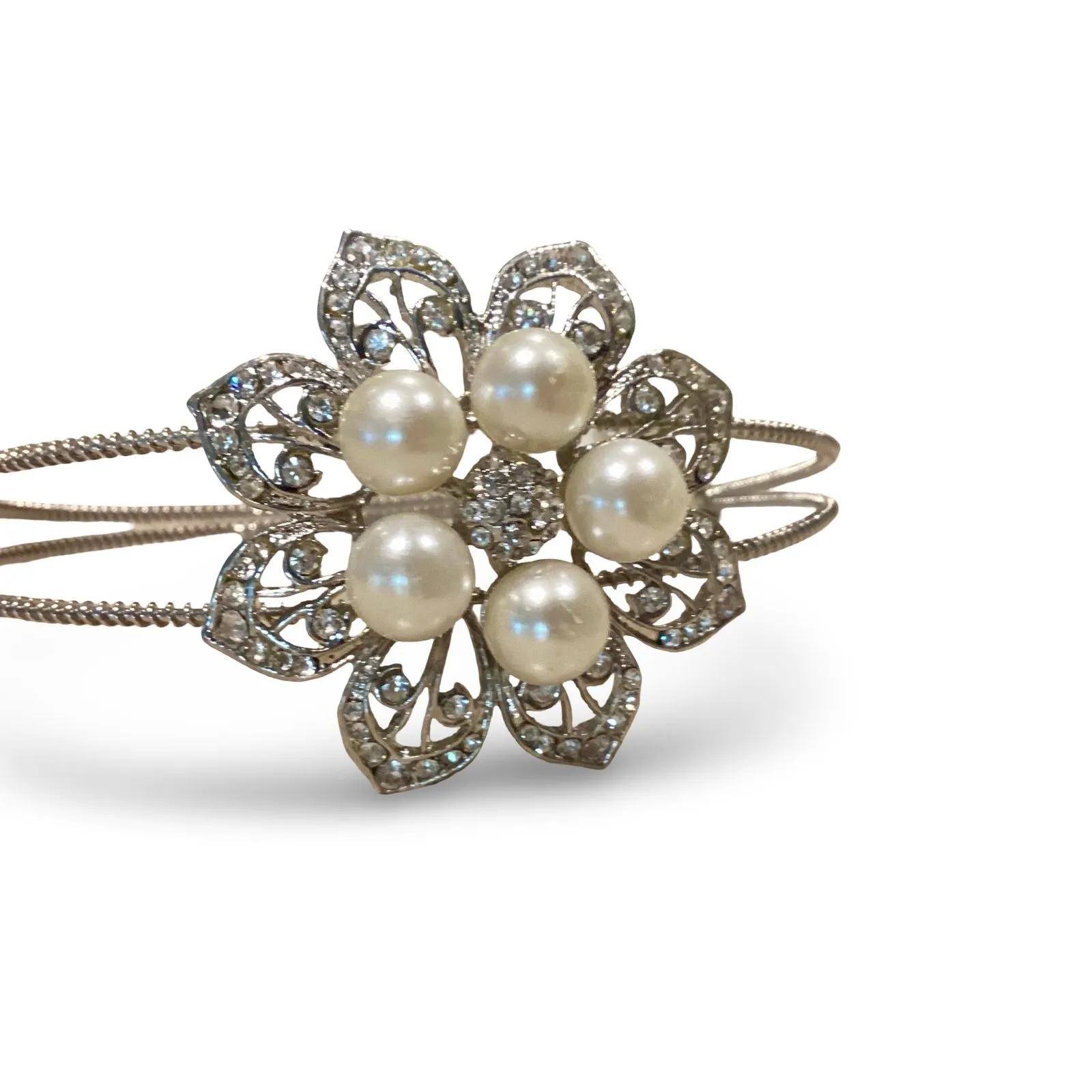 David’s Bridal Double Headband with Crystals and Pearls - Image 5