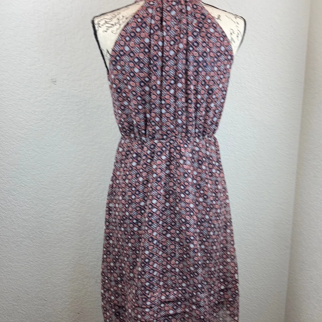 Loft Coral Geometric Halter Sleeveless Sheath Dress A85 - Image 7