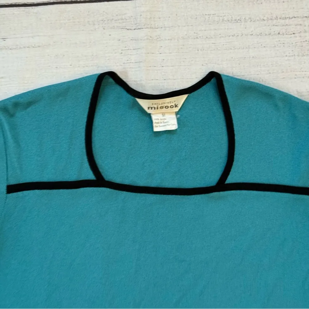 Exclusively Misook size medium teal blue + black side split blouse - Image 5