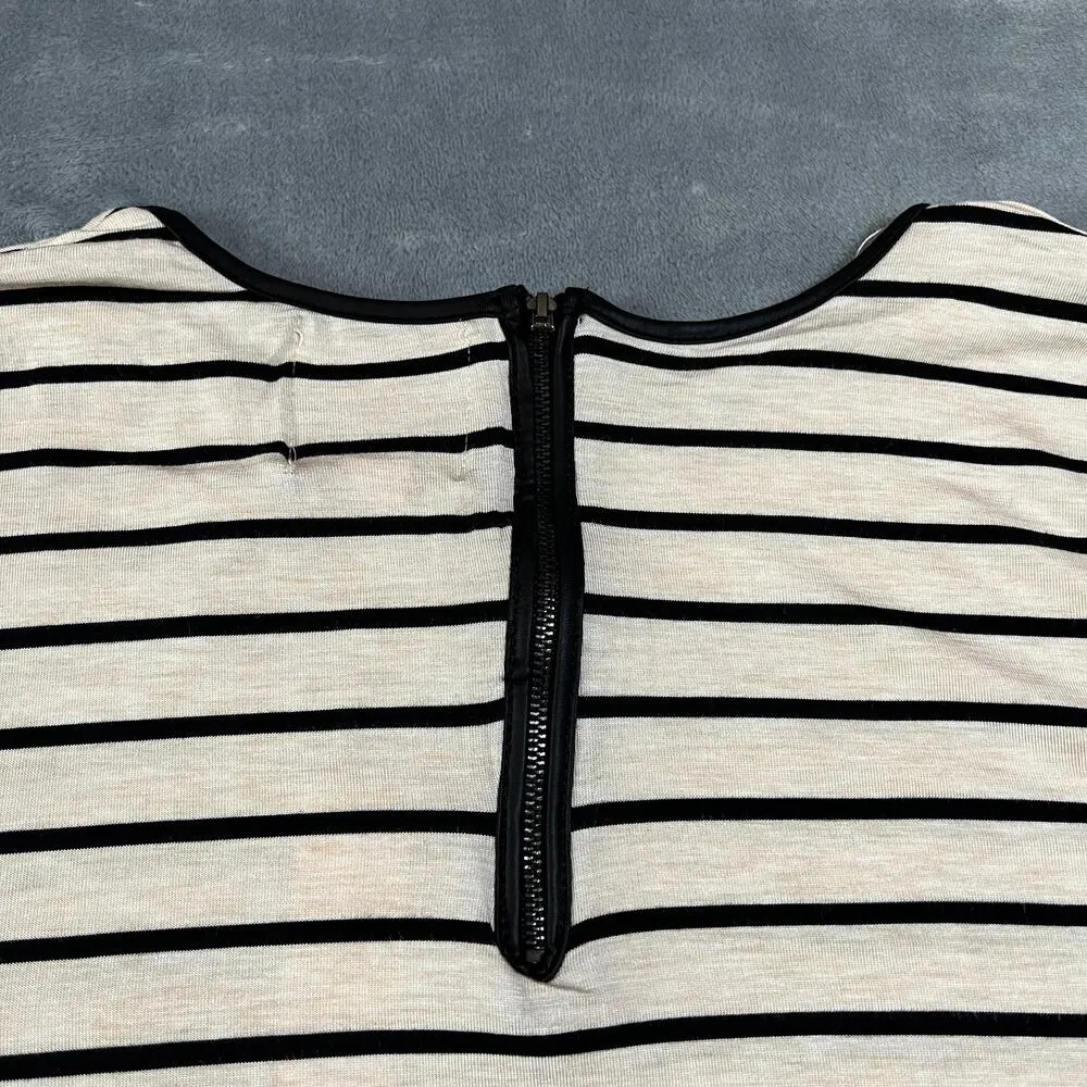 Romeo & Juliet Couture Crewneck Stripe Faux Leather Trim Top Size Small NEW - Image 5