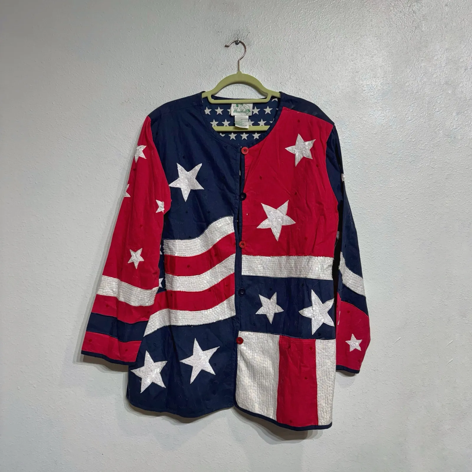 The Quacker Factory Patriotic Sequins Vintage Jacket Sz 1X Red - Image 2